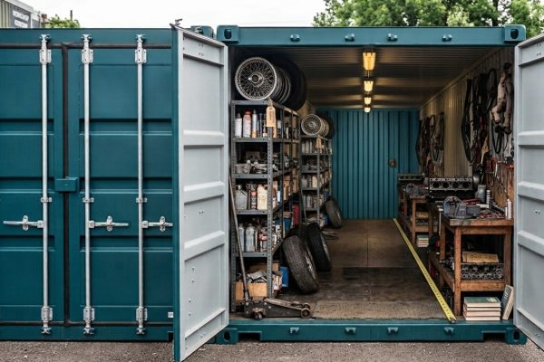 Shipping Container Storage at National Self Storage for classic car renovation